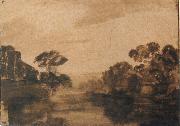 REMBRANDT Harmenszoon van Rijn River with Trees on its Embankment at Dusk oil painting reproduction